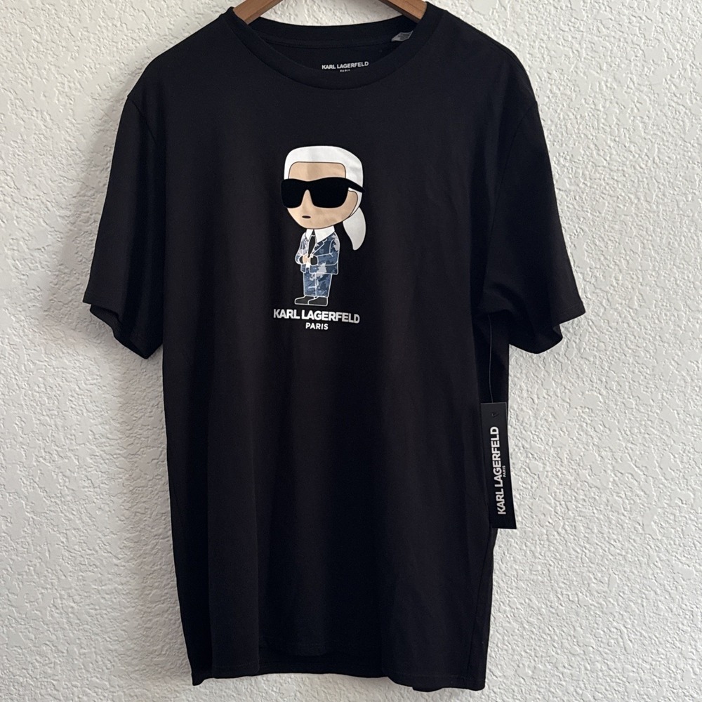 Karl Lagerfeld Black Graphic Tee In Camo Suit Tee Size M